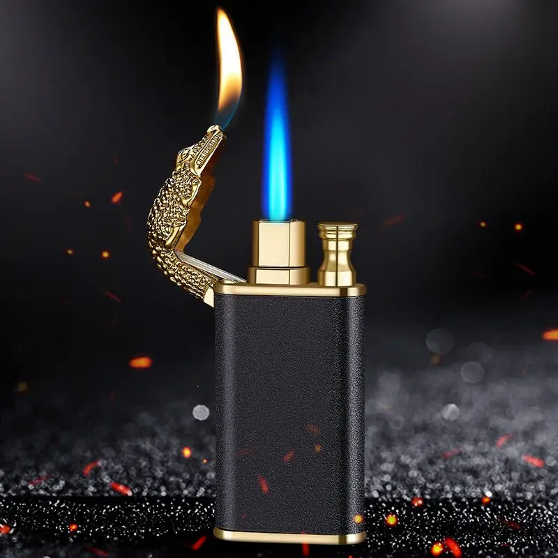 

Creative Crocodile Dolphin Double Fire Lighter Mini Butane Gas Lighter Windproof Cigarette Lighter Kitchen BBQ Ignition Tool
