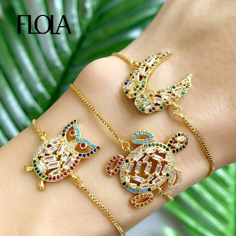 Женский браслет с подвеской в виде совы FLOLA из 24 каратного золота разноцветным