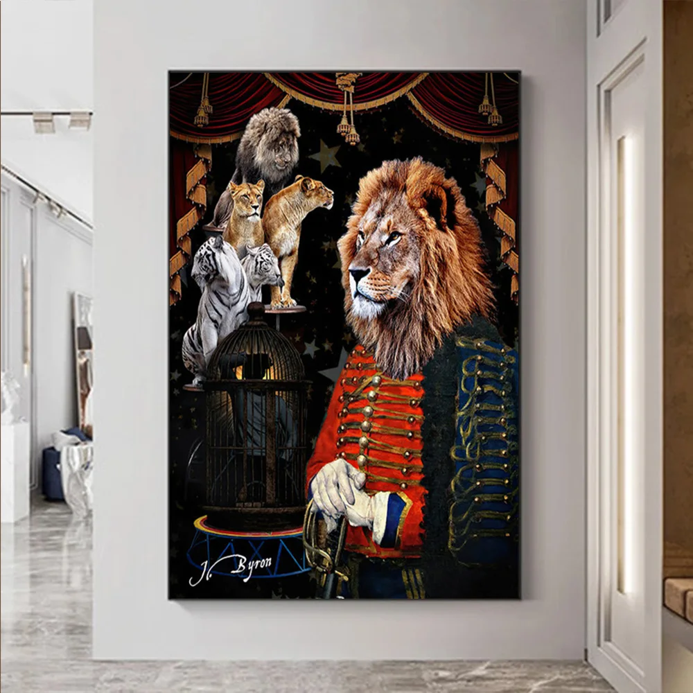 

Noble Gentleman's Lion Canvas Painting Modern Abstract Poster and Print Animal Picture For Living Room Home Art Decoration Mural