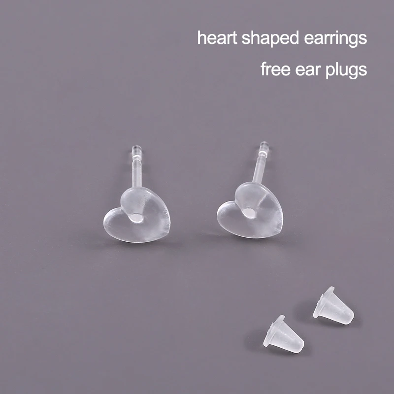 

1 Pair Heart Stud Earrings Transparent resin diy earring accessories invisible hypoallergenic ear-raising ear acupuncture