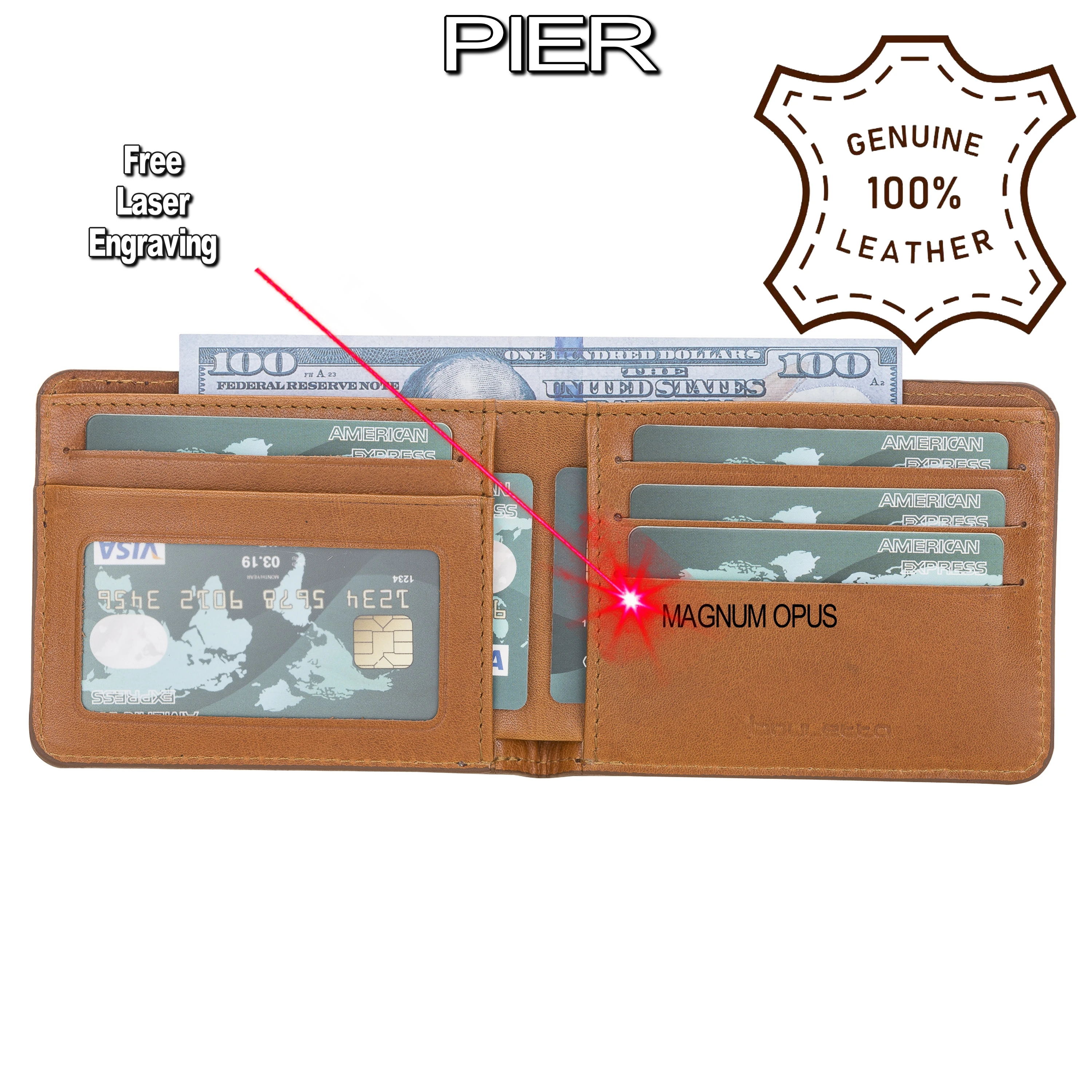 Handmade Genuine Leather Wallet with 6 Card Slots, Unisex Slim Elegant Personalized Wallet, ID Window Card Holder Elegant