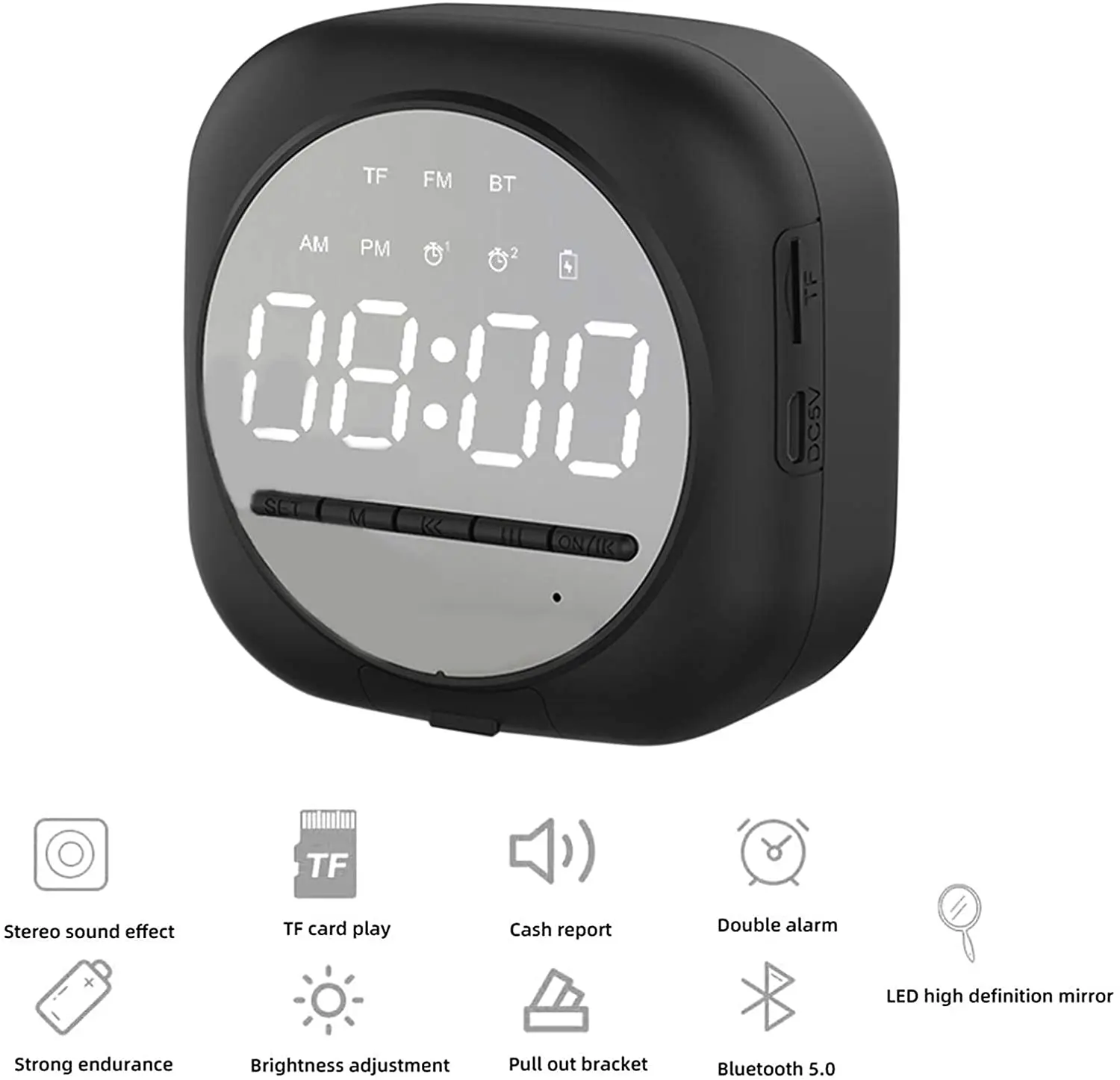 Умный Bluetooth динамик будильник прикроватное зеркало с подсветкой цифровой часы