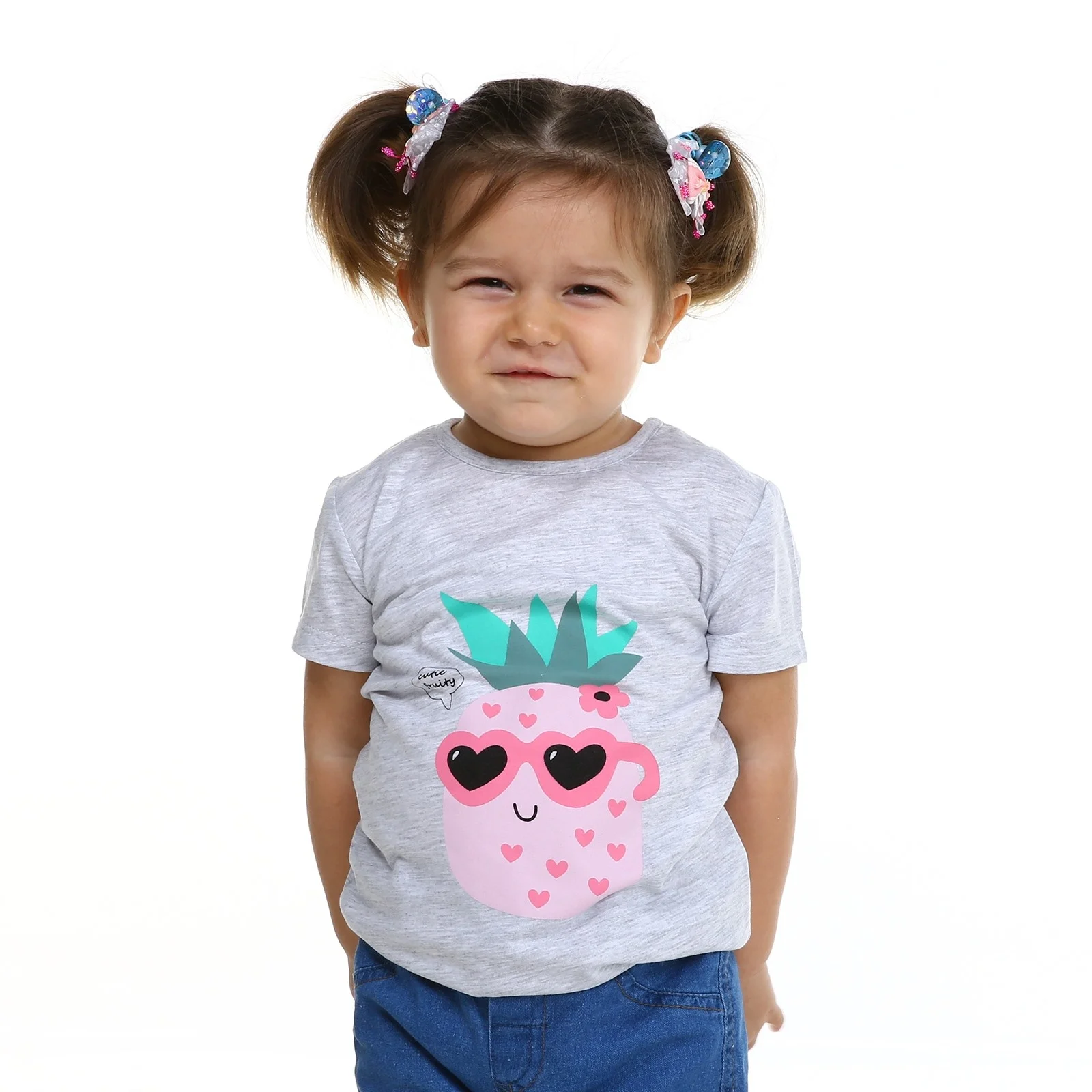 Серый меланж Ebebek HelloBaby/Базовая футболка для маленьких девочек; Повседневная хлопковая футболка с короткими рукавами и круглым вырезом; одежда для малышей; Топ; рубашка - Цвет: Серый меланж