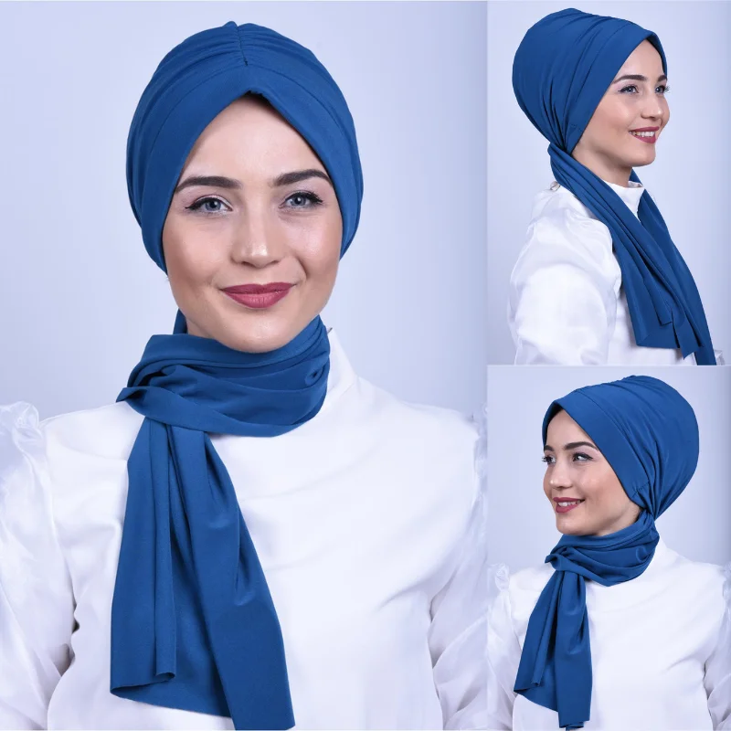 Muslim Women Cotton Bandana Hat Shawl Headwrap Head Scarf Ready To Wear Under Hijab Bonnet Elegant Solid Color Cancer Chemo Cap