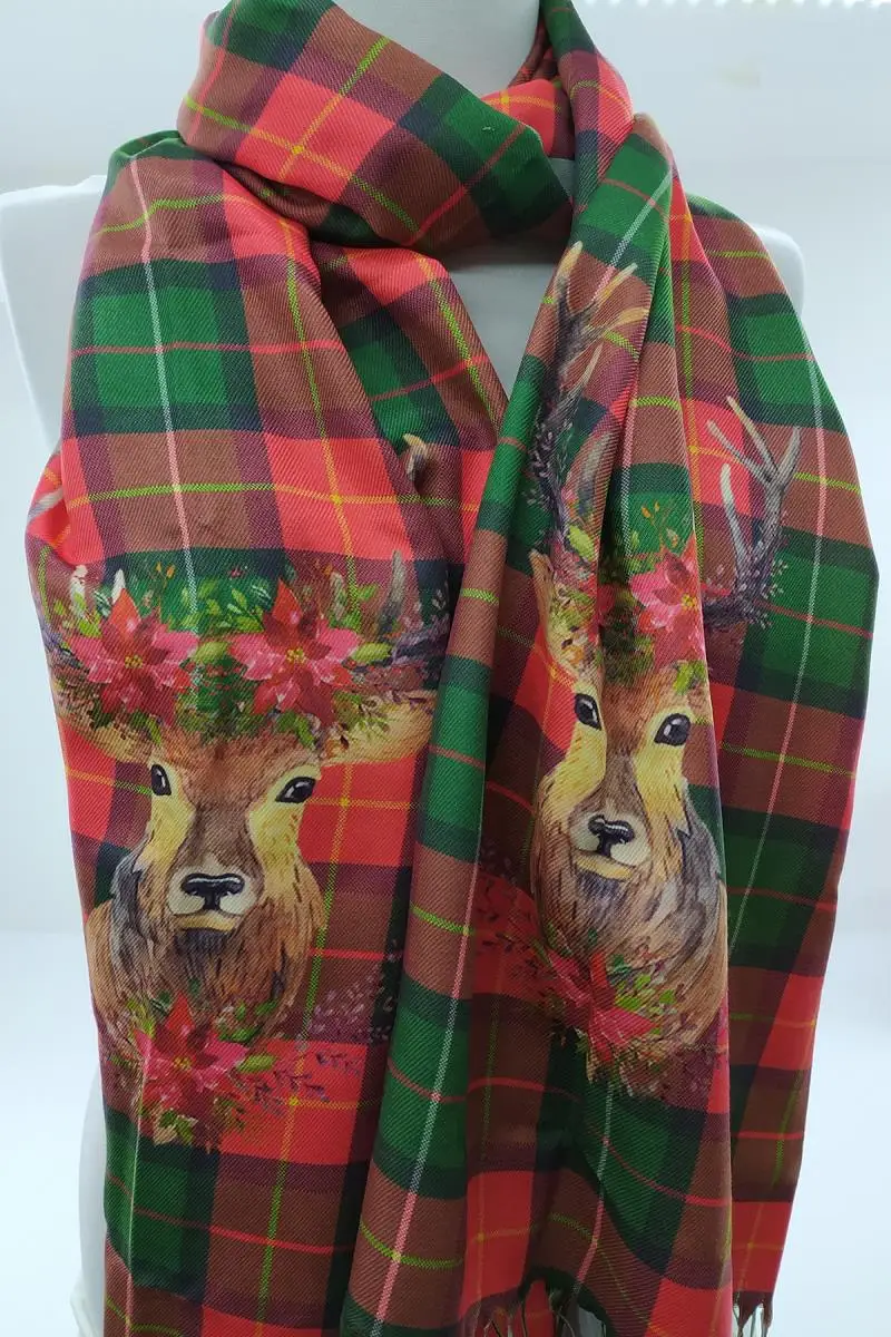 

Plaid Deer Patterned Shawl 2021 Women Spring Models Tassel Neck Scarf Printed Soft Fabric Wrap Hot Sale Scarves Fast Delivery