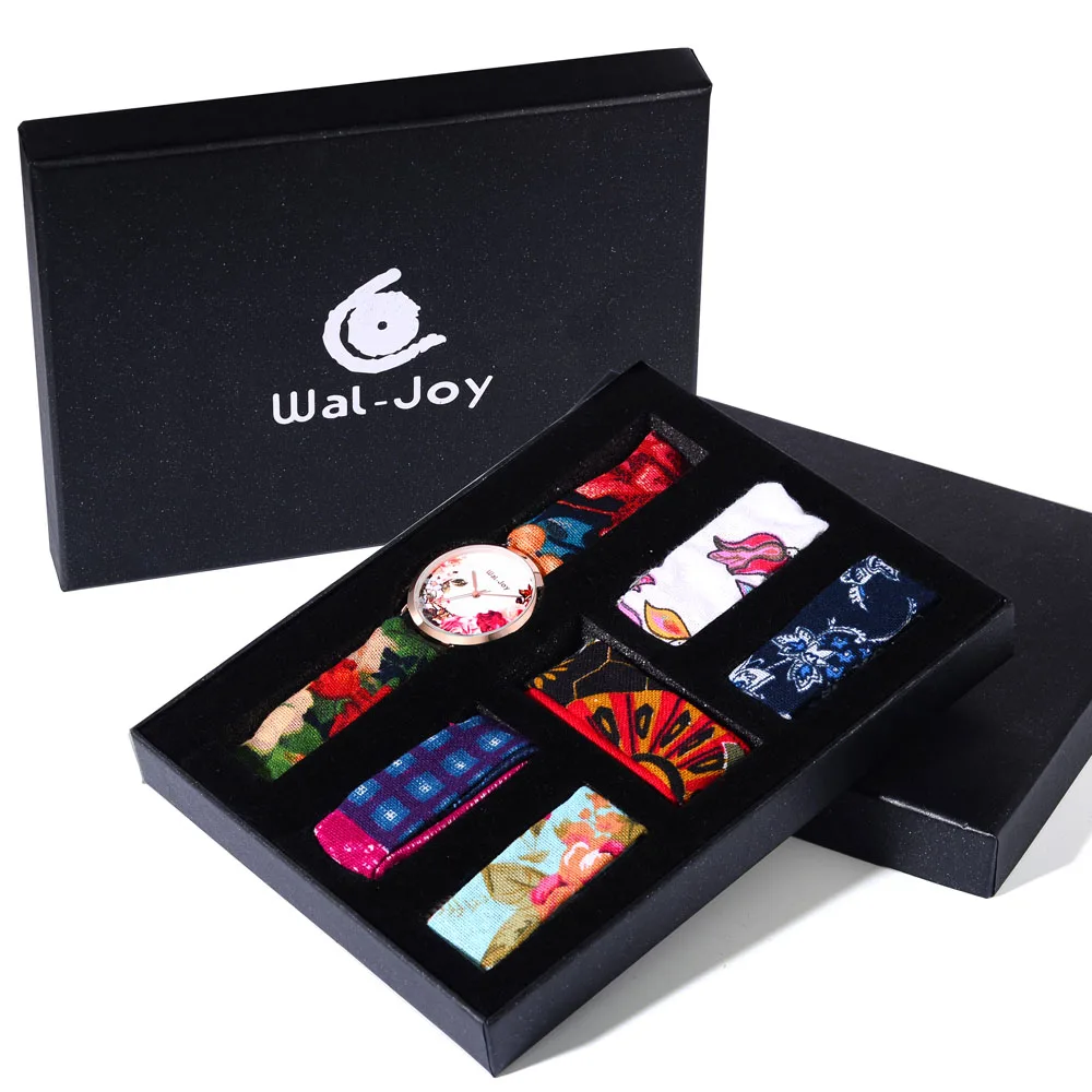 

WJ-9020 Wal-Joy New Flower Dial Watch Gift Box Set Women Watches Bohemia Fabric Strap Quartz Wristwatch Clock For Ladies Casual