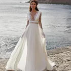 Женское богемное свадебное платье, шифоновое платье-трапеция до пола с длинным рукавом и V-образным вырезом, кружевное свадебное платье с поясом, 2021