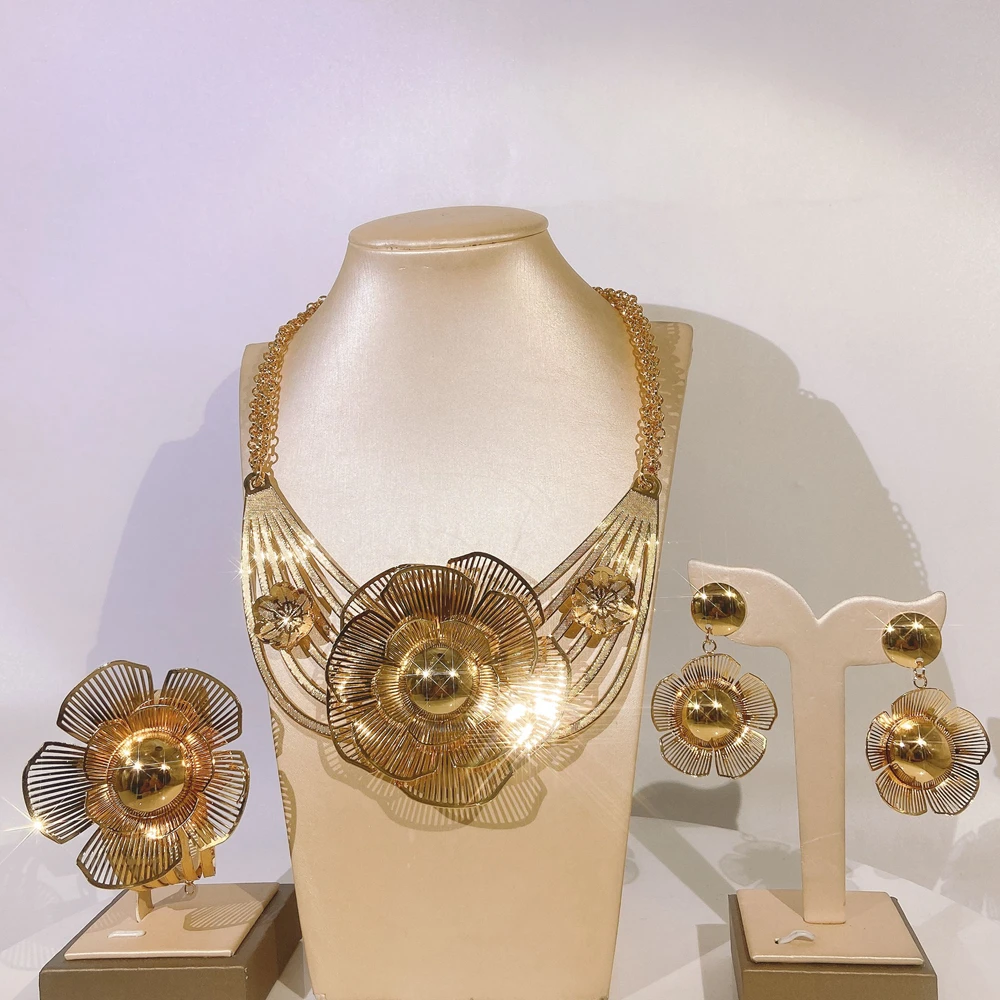 Yulaili новейшие цветы, женские серьги, браслет, ожерелье, африканские женские вечерние выцветающие ювелирные наборы
