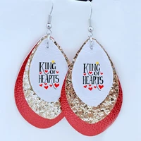 faux leather earrings for king of heapts vanlentine two layers glitter earrings