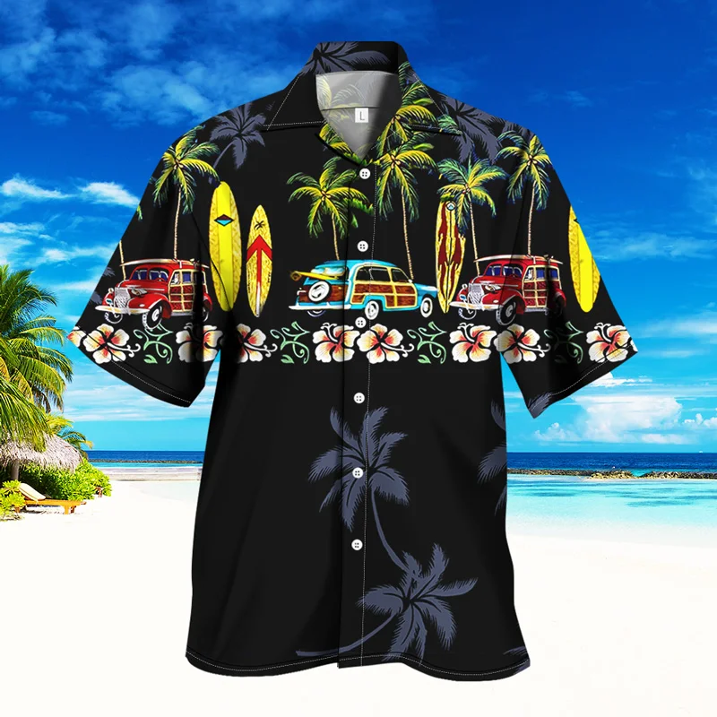 

2022 New Fashion Men's T-shirt Beach Coconut Tree Top 3d Printed Short Sleeve Summer Lapel Button Shirt Fashion Streetwear