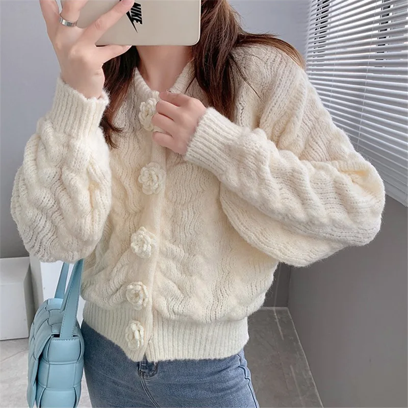 

Women's jacket autumn and winter short flower knitted sweater small cardigan new loose gentle Japanese top