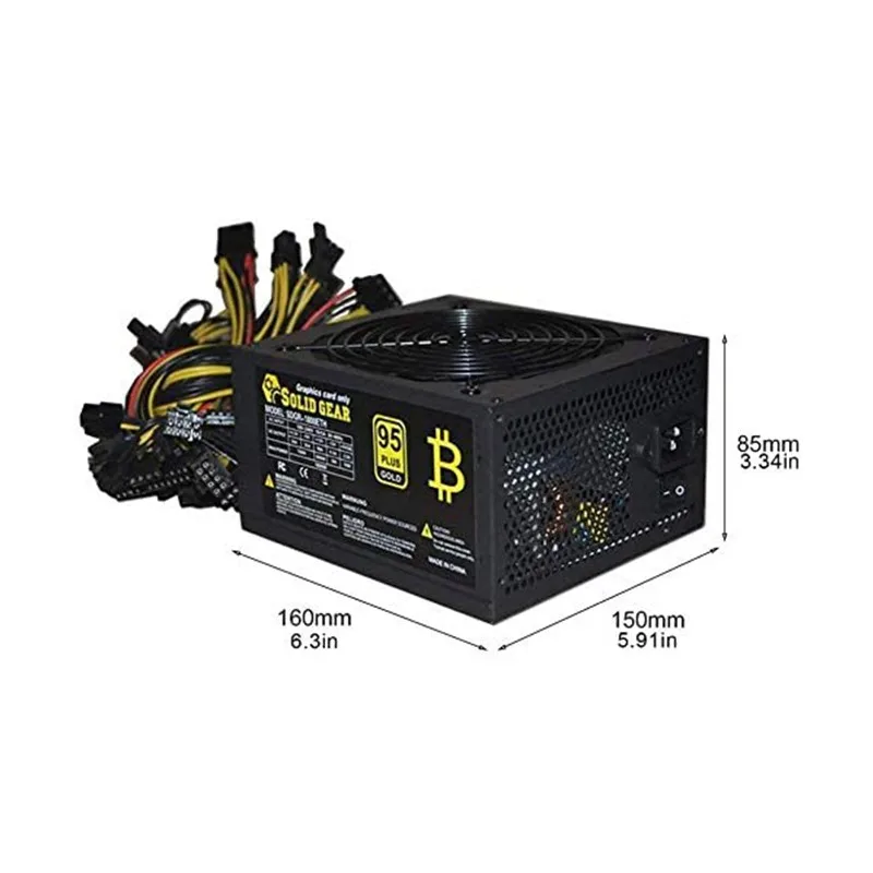 

2000W 2400W 2600W 180V-260V Bitcoin Mining Power Supply, 95% Efficiency Support 8 Display Cards GPU For BTC Bitcoin Miner