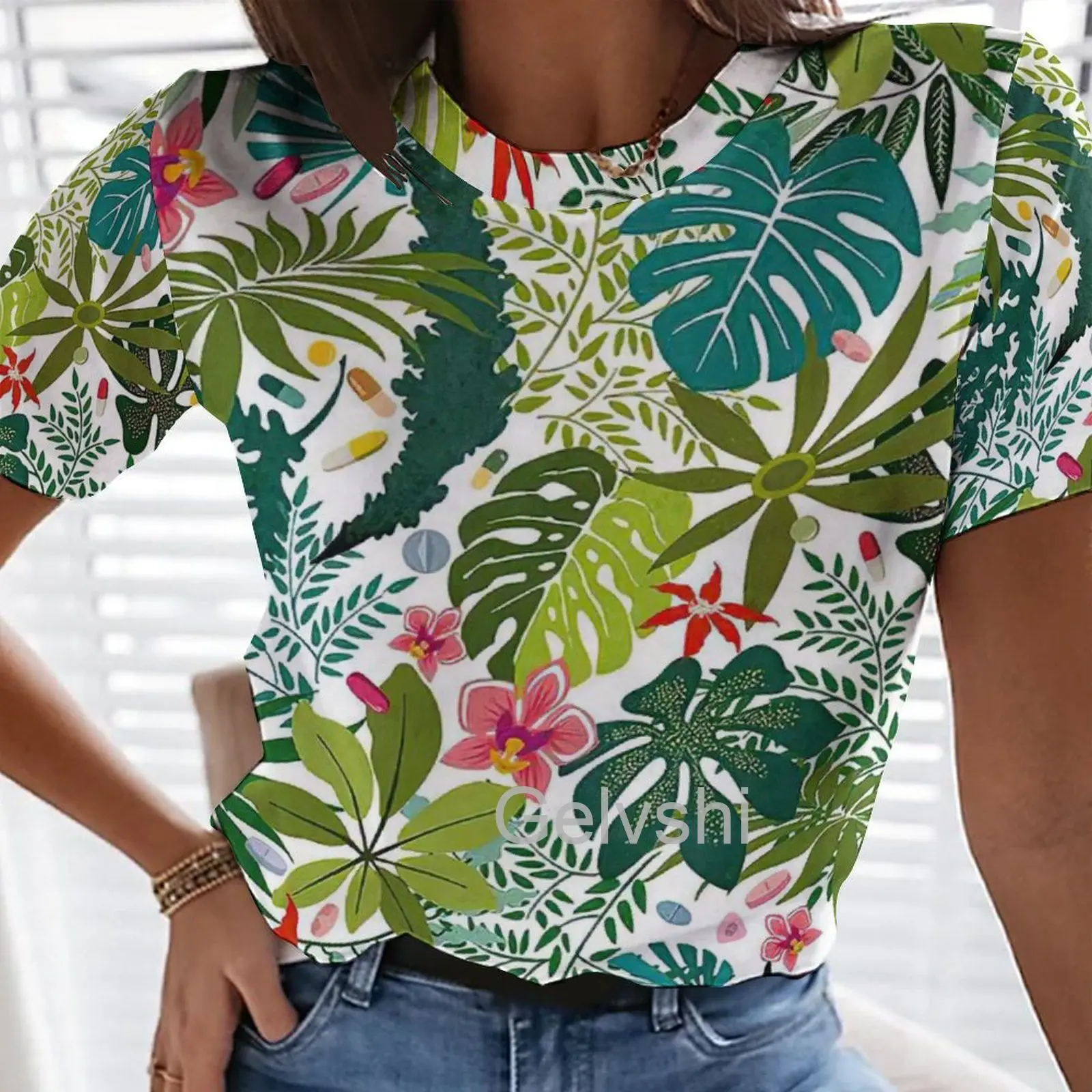 

Plant Flower 3d Print T Shirts Floral Irregular Graphics T-shirt Women Short-sleeve O-Neck Tees Tops Female Loose Street Blouses