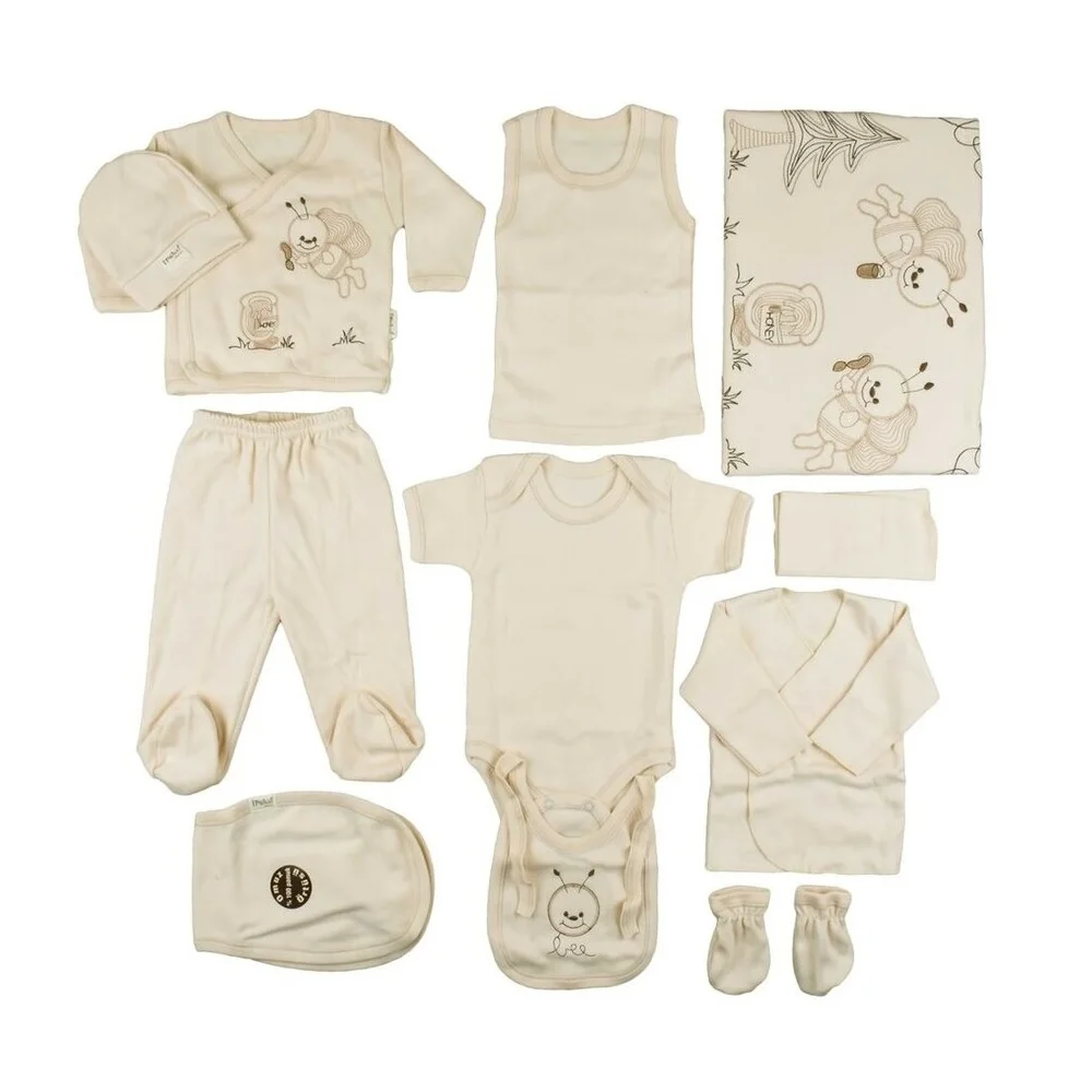 Newborn Girl Boy Outfit Bee Honey Figured 100% Organic Hospital Exit Set Infant Coming Home Cute Baby Romper Clothes 11 Piece