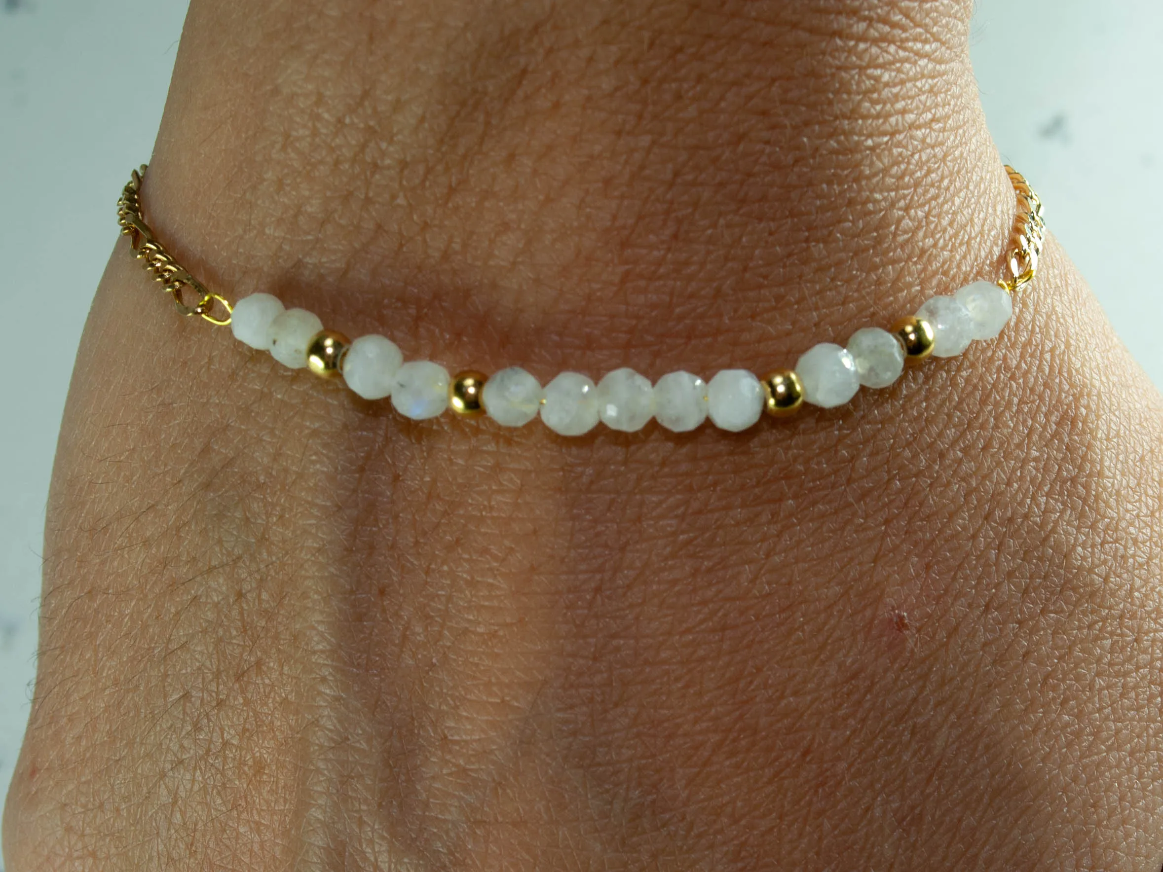

Tiny Moonstone Gold filled Chain Bracelet, White Moonstone Gemstone Bead, 14K Gold Filled Jewelry for Women, hand Made in TURKEY