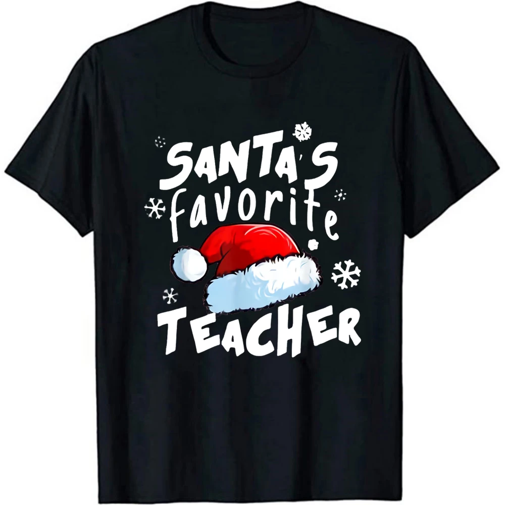 

Santa's Favorite Teacher Funny Teacher's Xmas Hat T-Shirt Funny Merry Christmas Short Sleeves Hipster Christmas Top Tee Shirt