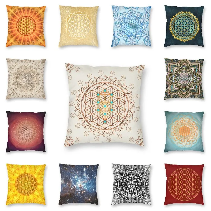 

Подушка с изображением цветов жизни для гостиной Sephiroth, Священная геометрия, мандала, Современная искусственная наволочка