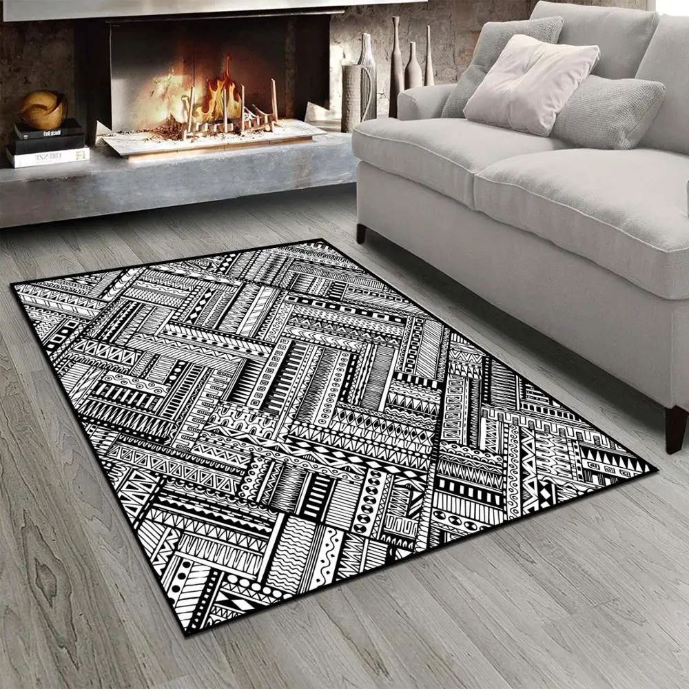 

Else Black White Geometric Authentic Authentic 3d Print Non Slip Microfiber Living Room Modern Carpet Washable Area Rug Mat