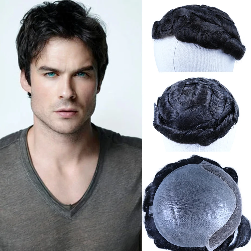 Парики YY натуральные черные мужские волосы Remy сменные Мужские t System 8х10 Мини