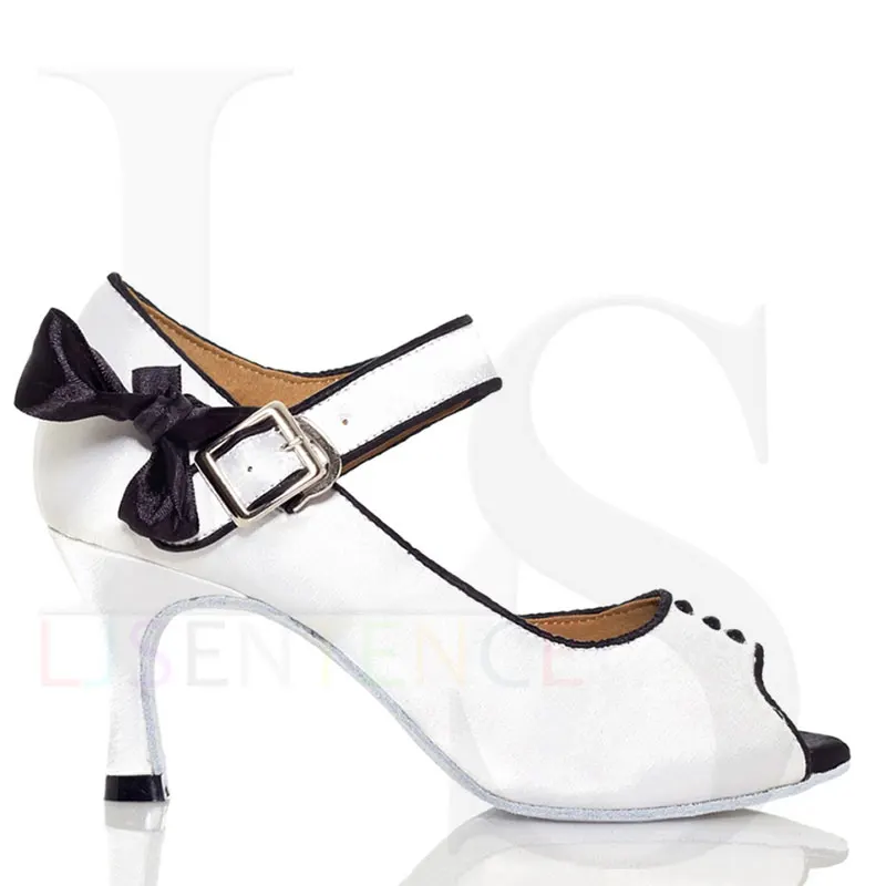 Туфли женские для латиноамериканских танцев белые на высоком каблуке LJSENTENCE L004 |
