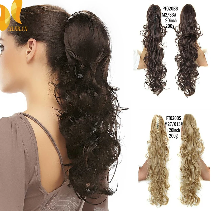XINRAN Long Thick Wave Ponytail Extension Claw Clip Wavy Extensions Synthetic Fiber In Hair For Women | Шиньоны и парики
