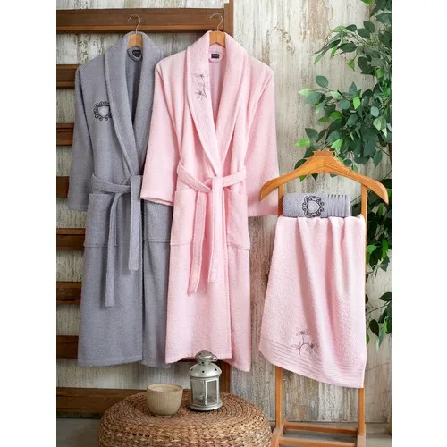 

Bathrobe Set (4 Pieces )100% Cotton Toweling Robe Unisex lovers Soft Bath Robe Men Women Night Robe Sleepwear Male Casual Home