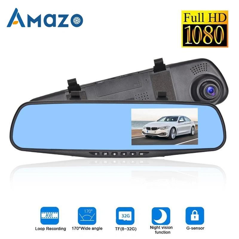 Зеркало заднего вида 4 3 дюйма Full HD 1080P Автомобильный цифровой видеорегистратор