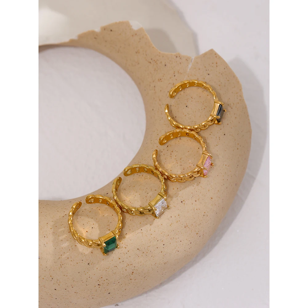 Кольцо-цепочка из нержавеющей стали с фианитом 18 карат |