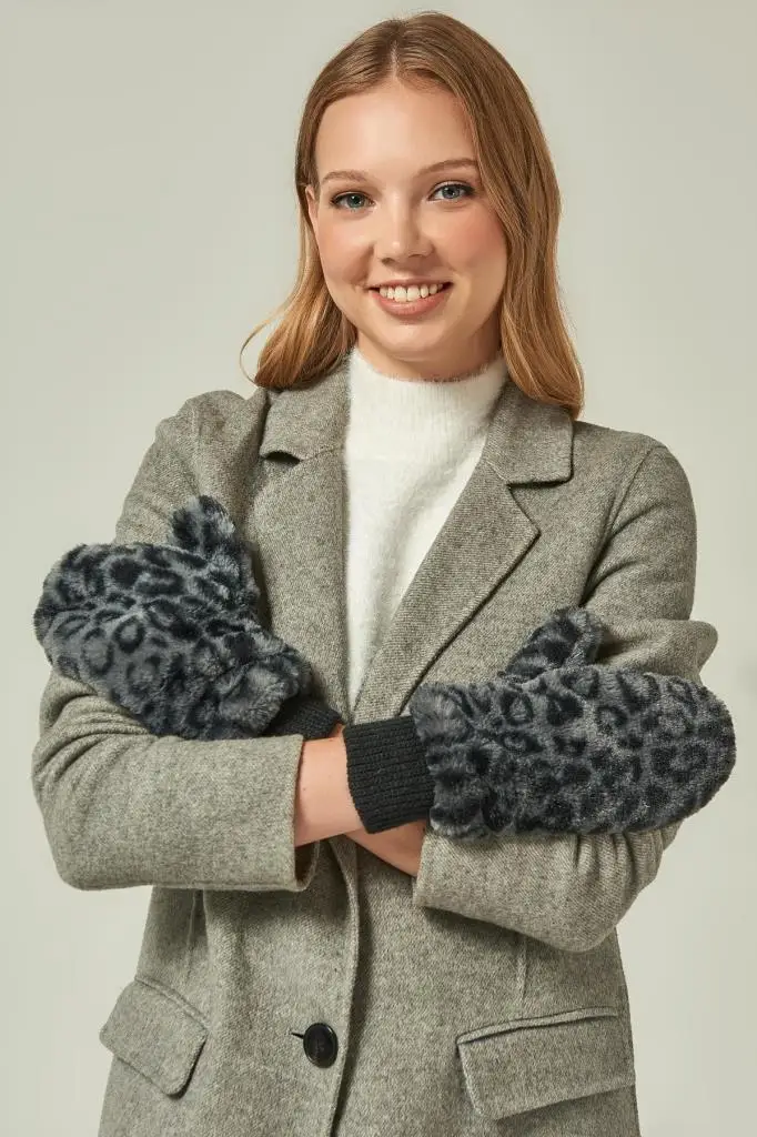 12901 леопардовые пушистые серые перчатки YL|Перчатки для мальчиков| |