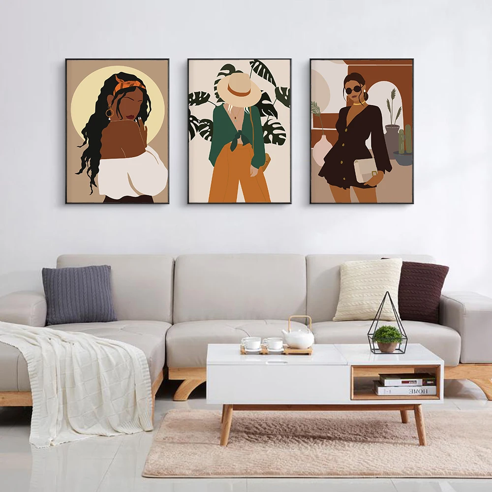 

Fashion Posters And Prints African Black Girl Illustration Abstract Art Canvas Painting Nordic Wall Pictures Living Room Decor