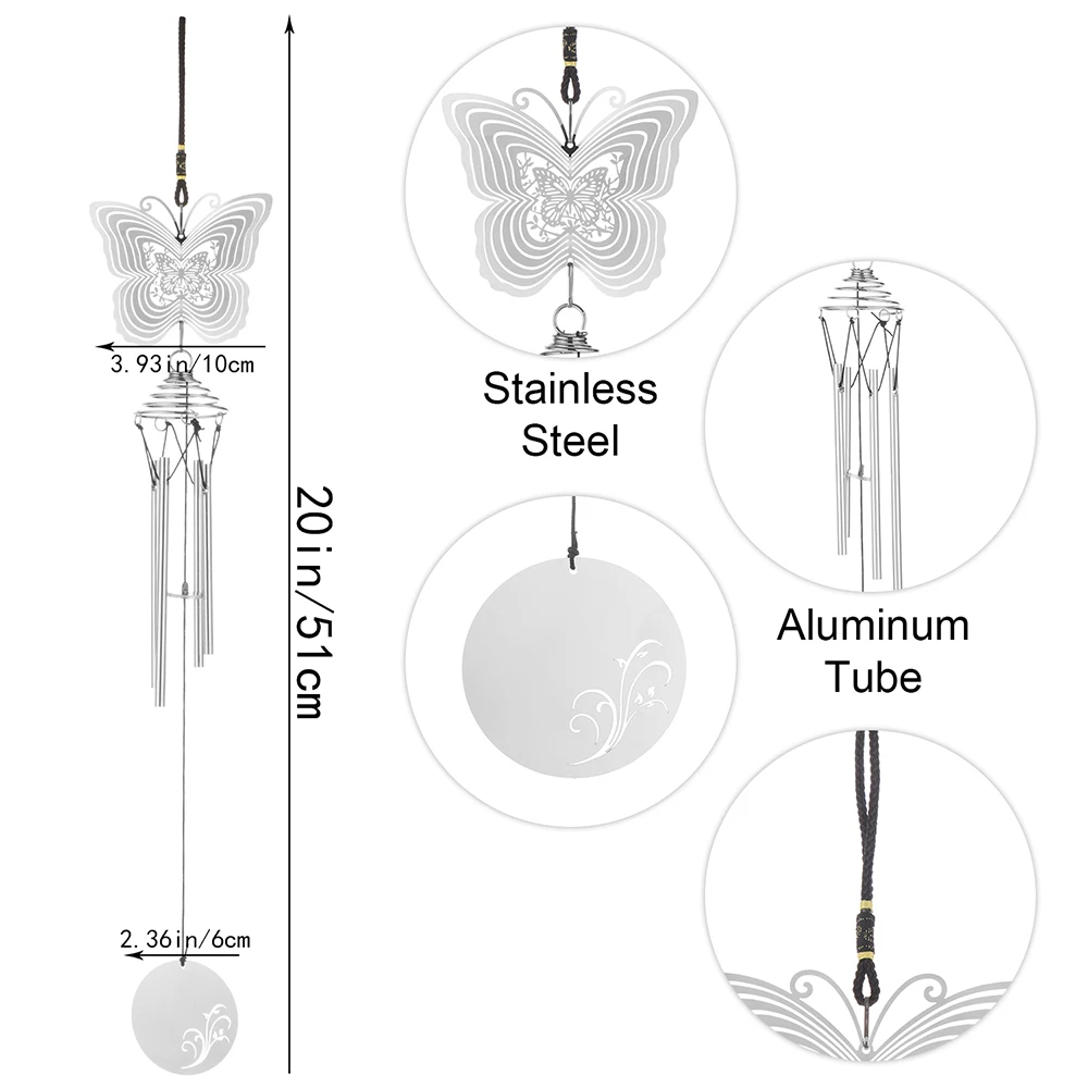 

Stainless Steel 3D Metal Rotating Wind Chime Owl Butterfly Pendant Hanging Wind Spinner Spiral Windchimes Garden Yard Home Decor