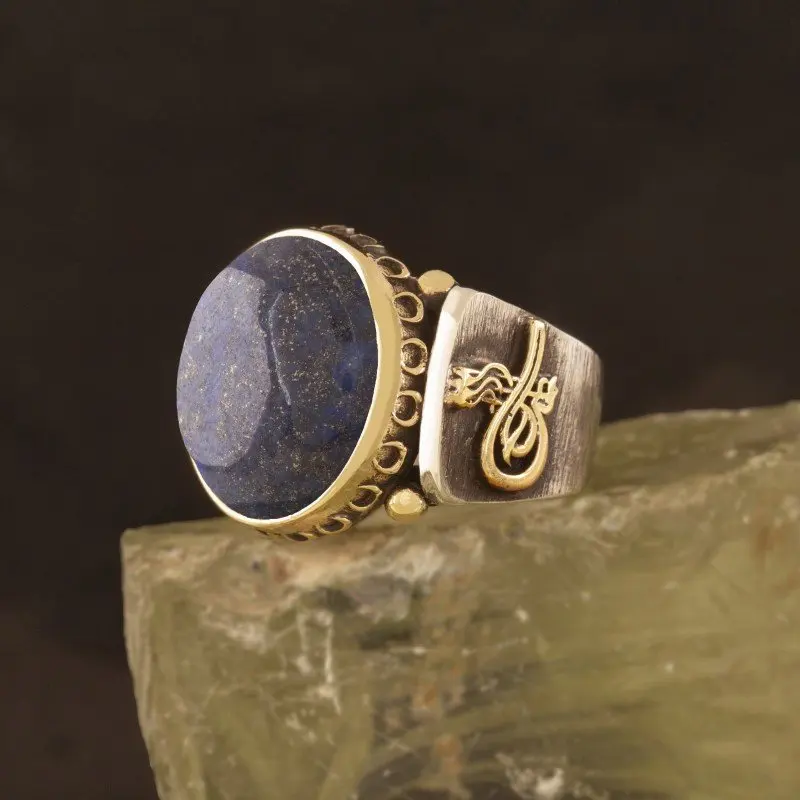 

Кольцо из стерлингового серебра 925 пробы с узором из камня Lapis Stone Tugra, модное турецкое высококачественное ювелирное изделие ручной работы