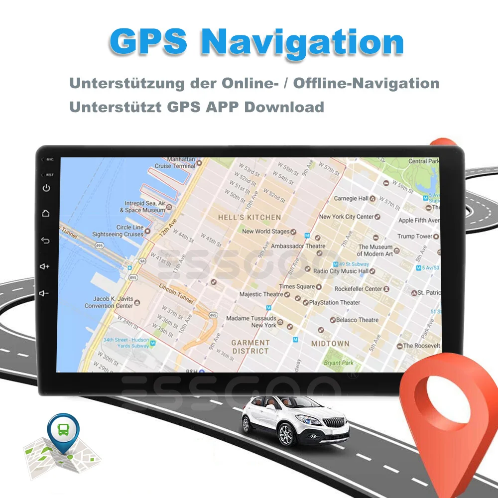Фото Автомагнитола ESSGOO, 2 Din, 9 дюймов, 10 дюймов, GPS, Bluetooth, 2 + 16 Гб №3