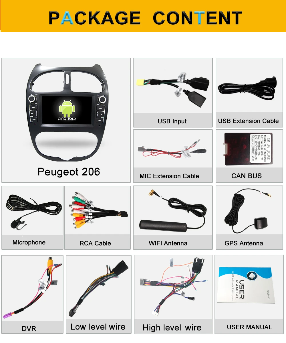 ONKAR Android 9,0 автомобильный dvd cd gps navgation система для peugeot 206 2000-2009 с 6,2 Дюймовым Сенсорным экраном wifi bluetoth радио