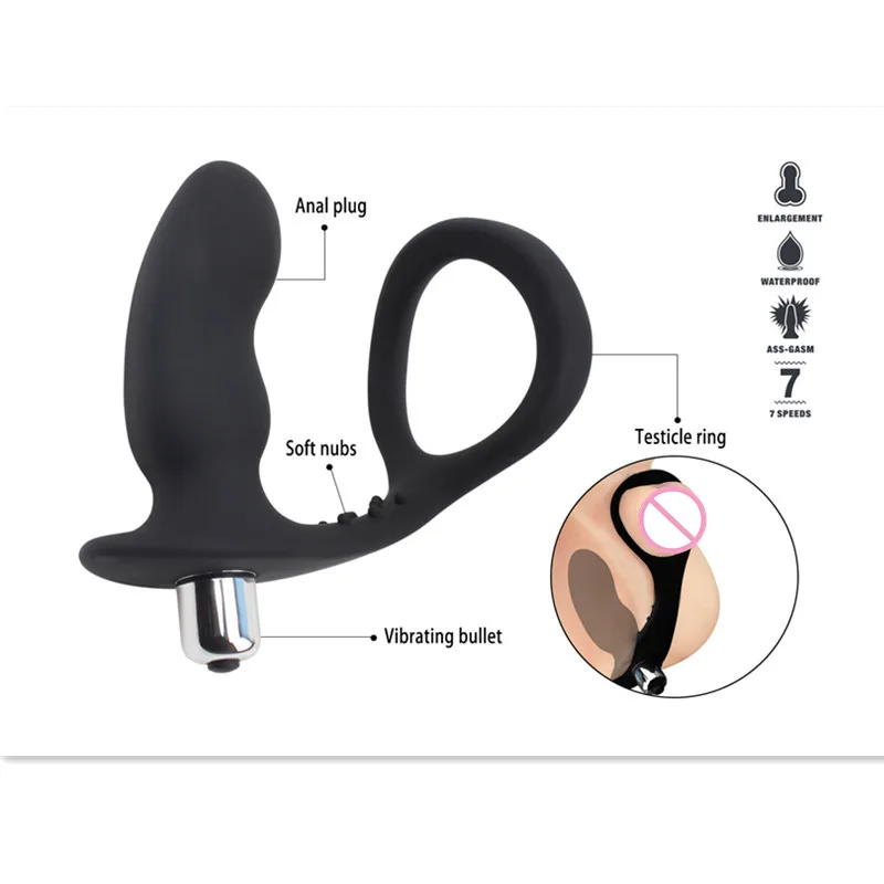 Мощный 7-частотный вибратор пуля для пениса кольцо на пенис Анальная пробка