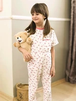 flaneur baby girl short sleeve floral pyjama clothing set %100 cotton breathable kids homewear toddler cute sleepwear