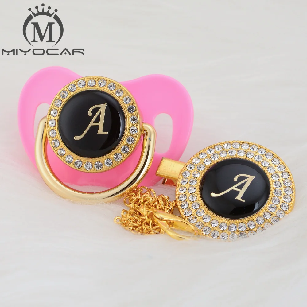 MIYOCAR золото серебро имя инициалы письмо красивый bling соску и соски клип BPA