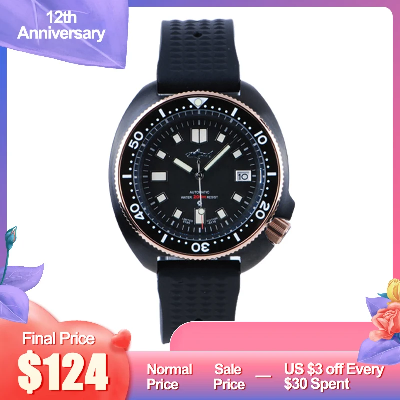 

Автоматические Мужские часы HEIMDALLR Sharkey 6105 NH35, механические светящиеся мужские наручные часы с сапфировым стеклом часы для дайверов 200m C3