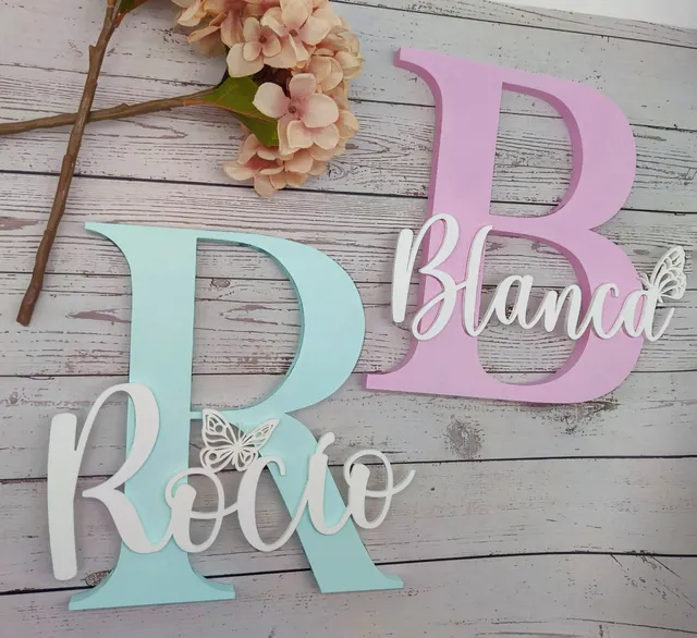 Initial decorative letters with custom name colors and measurements to  choose from. Children's decoration, baby, lettering, communions, baptisms.  To