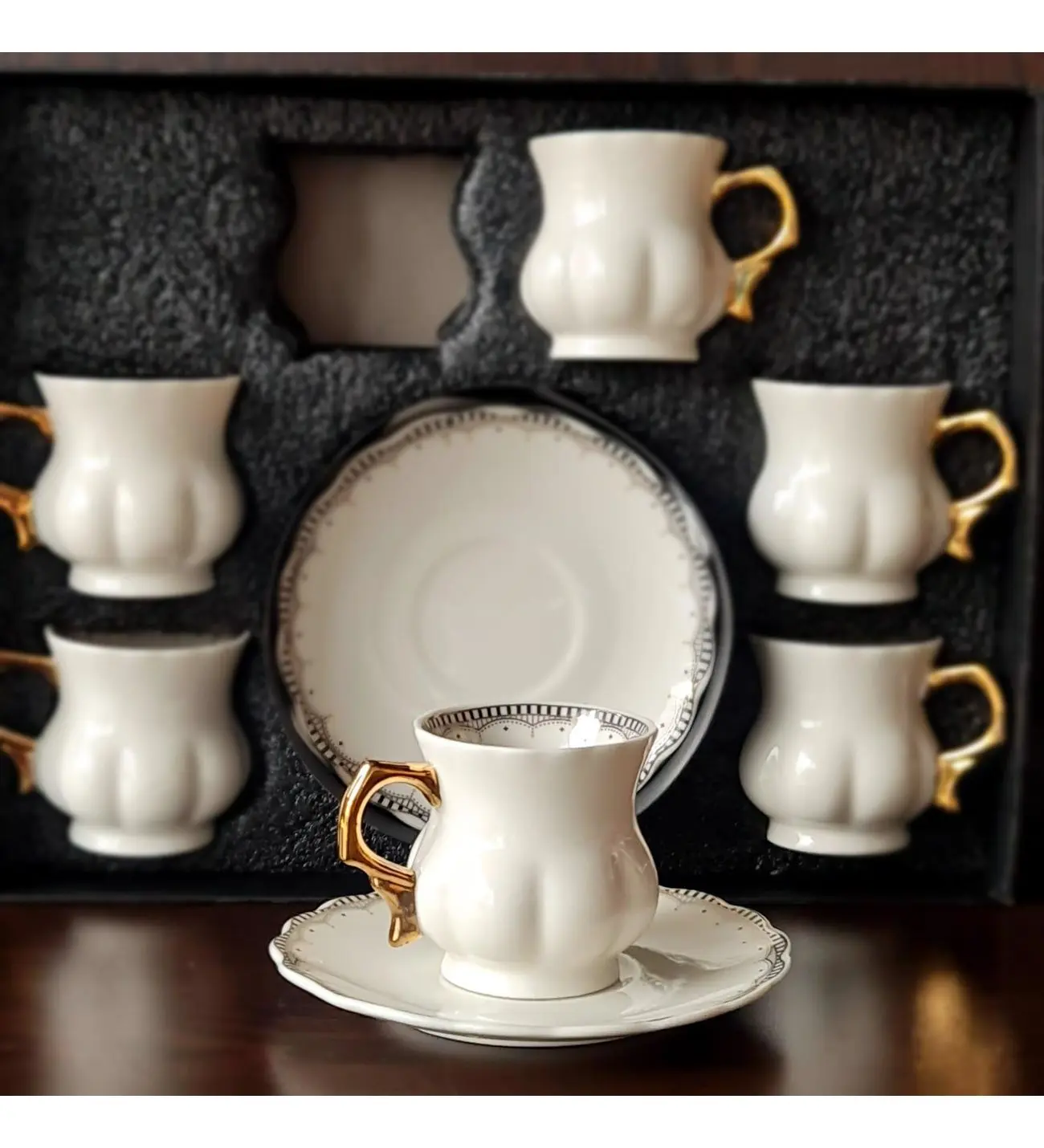 Фарфоровый набор ручной работы для 6 персон кофейные чашки белый золотой