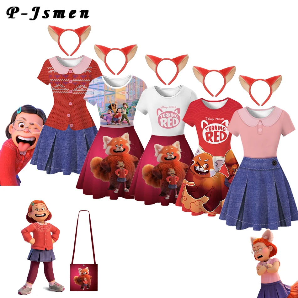 

P-Jsmen Girls Turning Red Dress Costume Cosplay Disney New Movies Dress Turning-Red Clothing Children Princess Costume