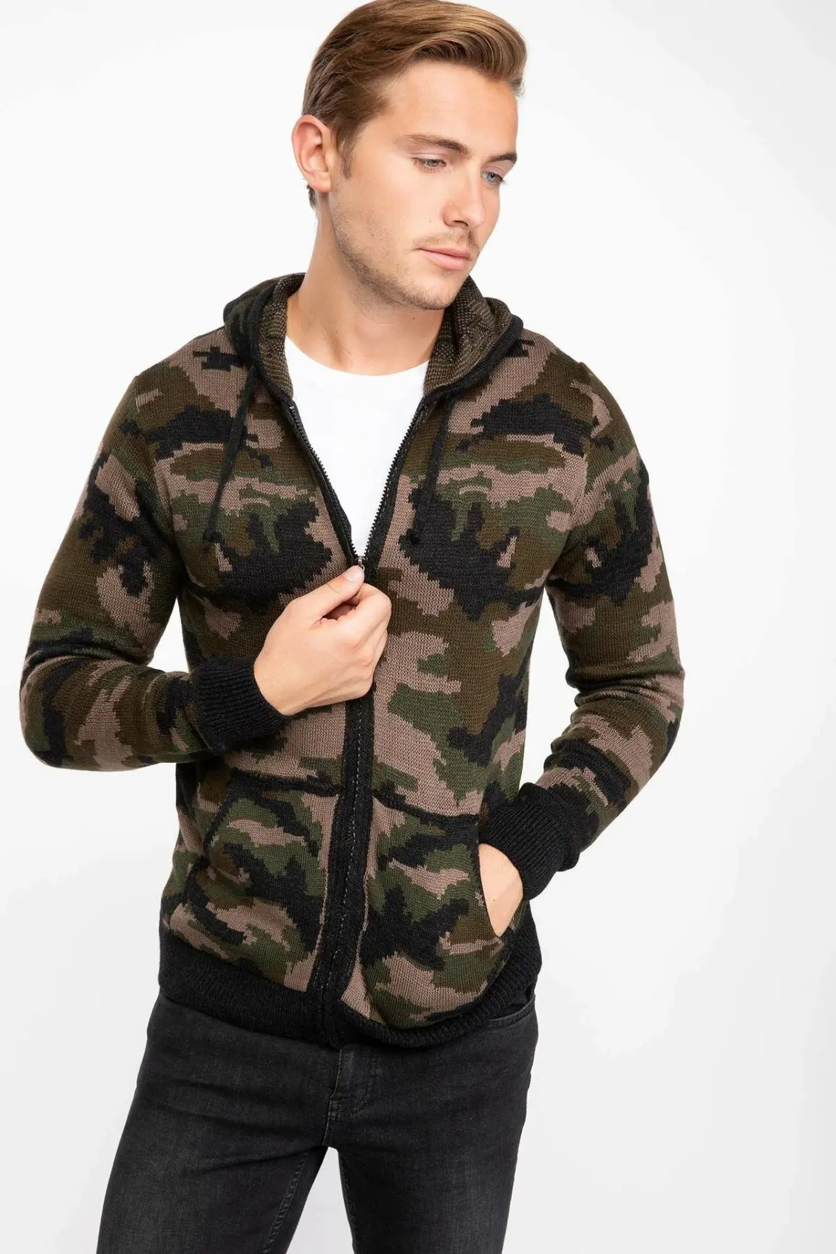 DeFacto Модные мужские камуфляжные пальто с капюшоном мужской повседневный