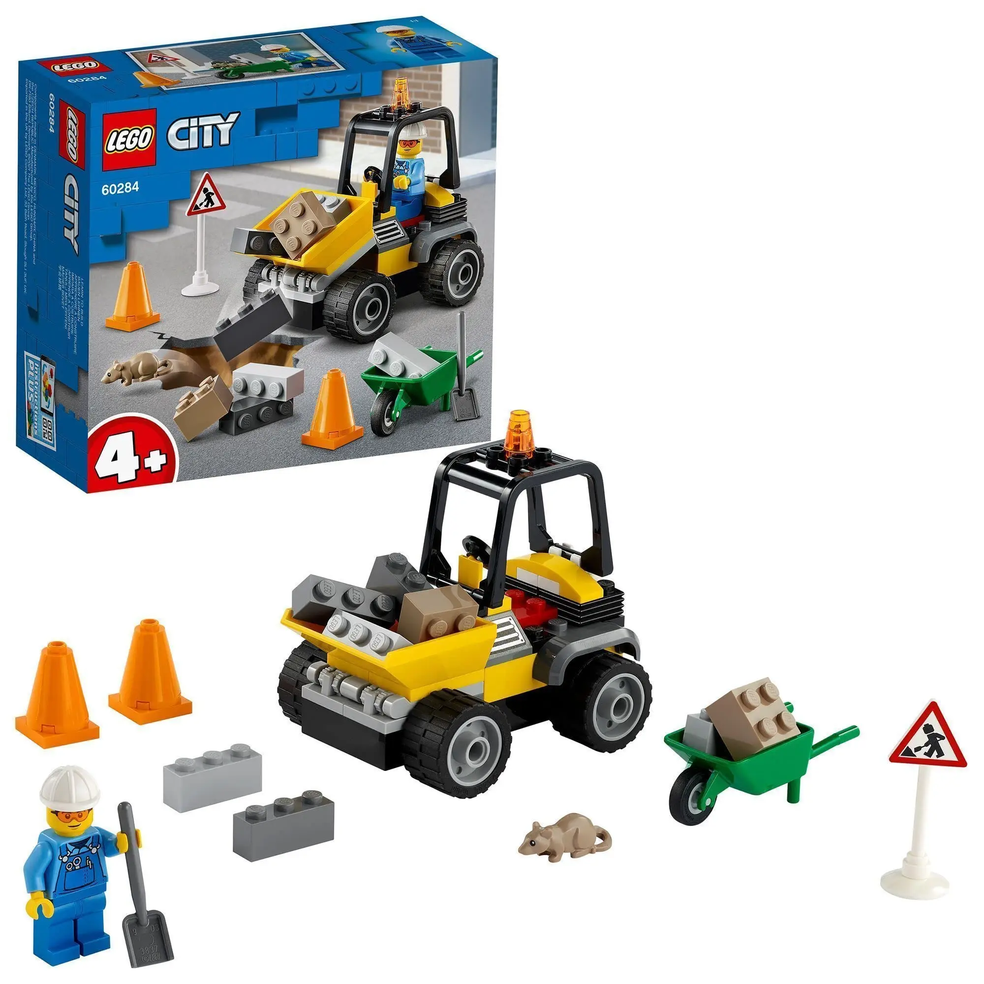 

LEGO 60284 City Great Vehicles Roadwork Truck Toy, Front-End Loader for 4+ Years Old Boys and Girls, Construction Vehicle Stocki