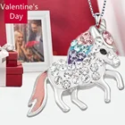 бижутерия для женщин 2021 цепочка на шею женская Модное цветное ожерелье с кристаллами в виде единорога милые детские украшения с мультяшным единорогом для женщин ожерелье  винтажные украшения колье чокер