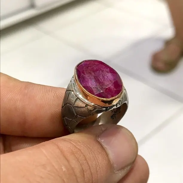 Natural Ruby Stone Hand Generation Silver Men 'S Ring