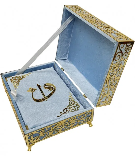 

Отличный подарок на день отца в бархатной коробке, вышитый Коран средней длины светло-голубого цвета, бесплатная доставка