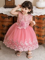 dreamgirl puffy glitter embroidery kids birthday party dresses lace flower satin bow belt girl evening dresses smdl220427012