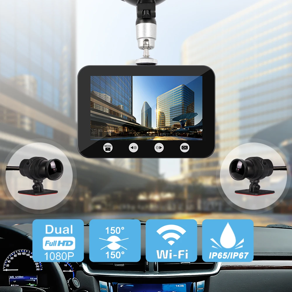 SYS Dual 1080P Автомобильный видеорегистратор WiFi SONY IMX323 с 2 раздельными передними и задними видами ночного видения, водонепроницаемые камеры, видеорегистратор, видеорегистратор