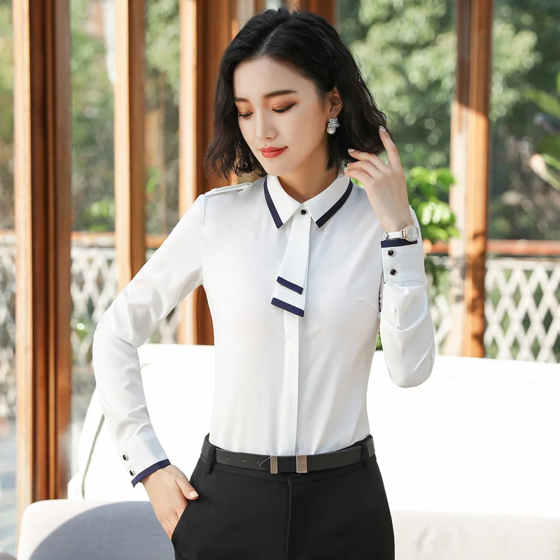 Женская рубашка с завязкой спереди Lenshin блузка контрастным рукавом одежда для