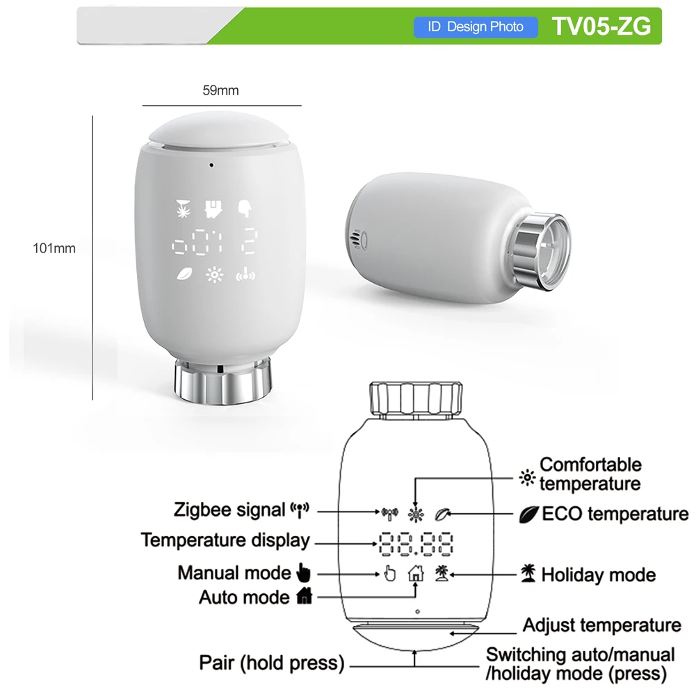 Фото Клапан радиатора Qiumi Zigbee, умный программируемый термостат, Нагреватель температуры, eTRV,Alexa,Google home №5